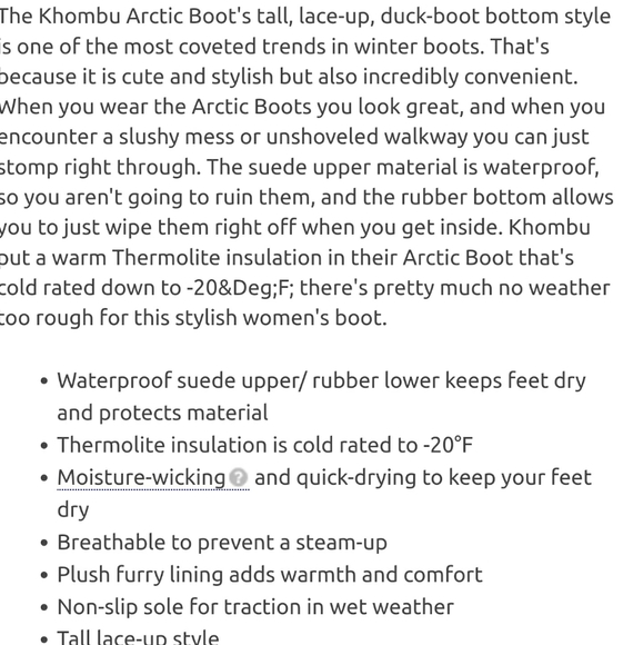 Khombu Arctic Boot lace up duck bottom size 6 - Picture 3 of 7